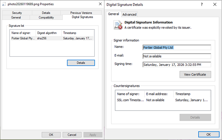Chữ ký số giả mạo của dropper liên hệ đến DragonBreath