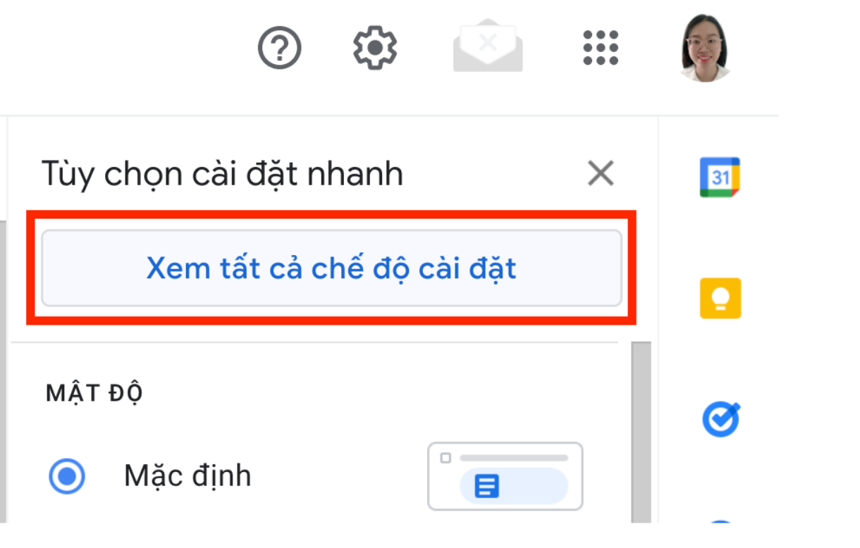 Chọn phần cài đặt để đổi mật khẩu gmail