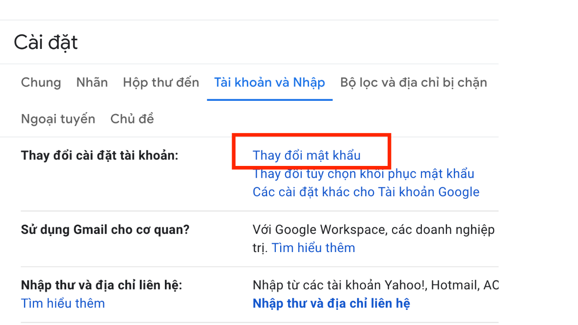 thay đổi mật khẩu gmail