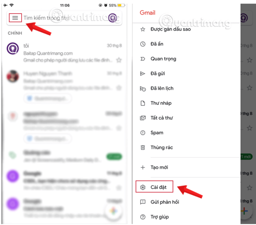 lựa chọn cài đặt đổi gmail trên điện thoại