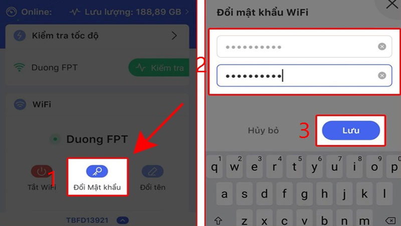 Chọn Đổi mật khẩu wifi và nhập mật khẩu mới