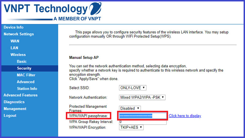 Nhập mật khẩu mới tại ô WPA/WAPI passphrase