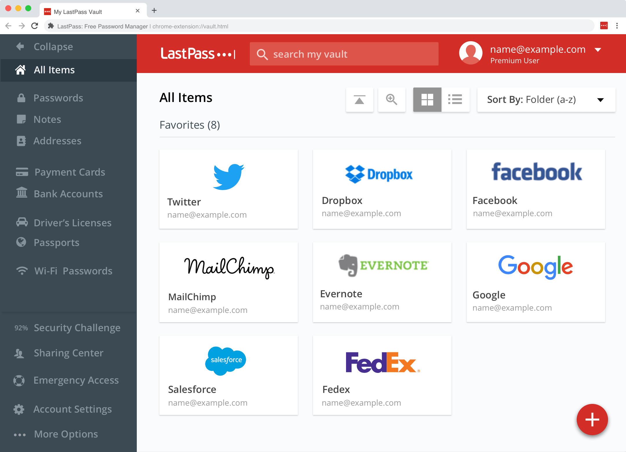 Several accounts within a software window