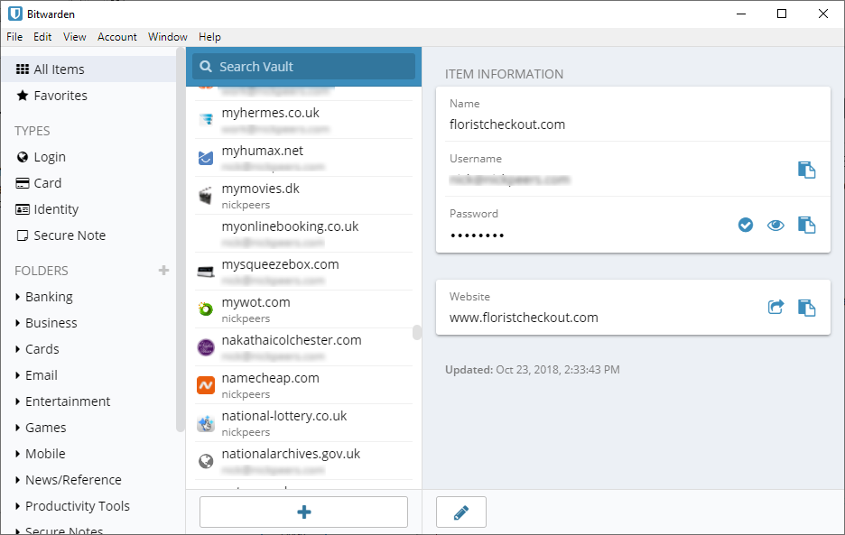 A software windows showing login information of several accounts