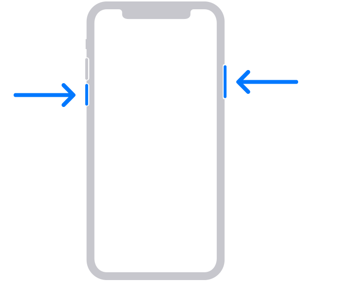 Two arrows point to two buttons on the side of a smartphone