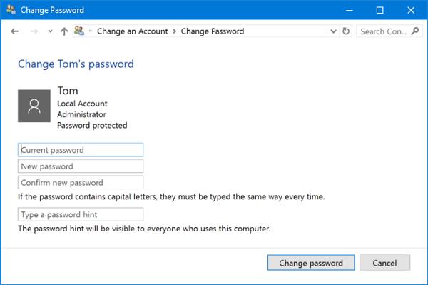 cách đổi password máy tính win 10