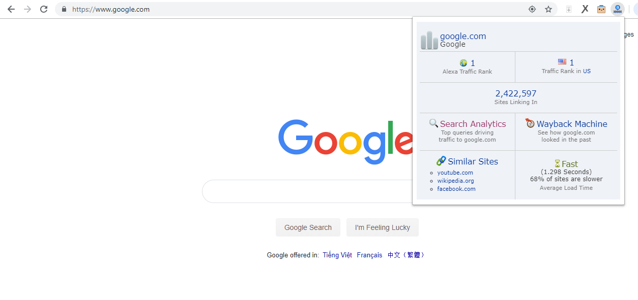 Google.com xếp hạng 1 trên Alexa ranking
