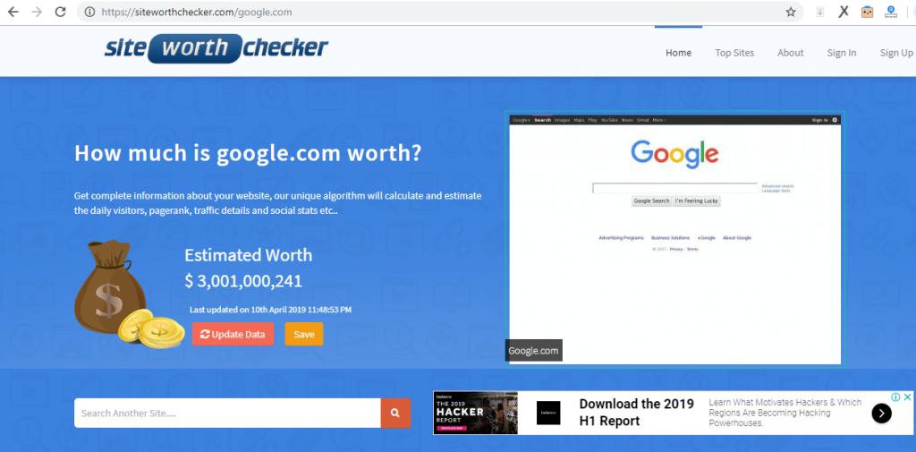 Ước tính giá trị website với Site Worth Checker.