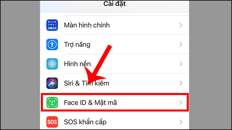 Chọn Face ID & Mật mã