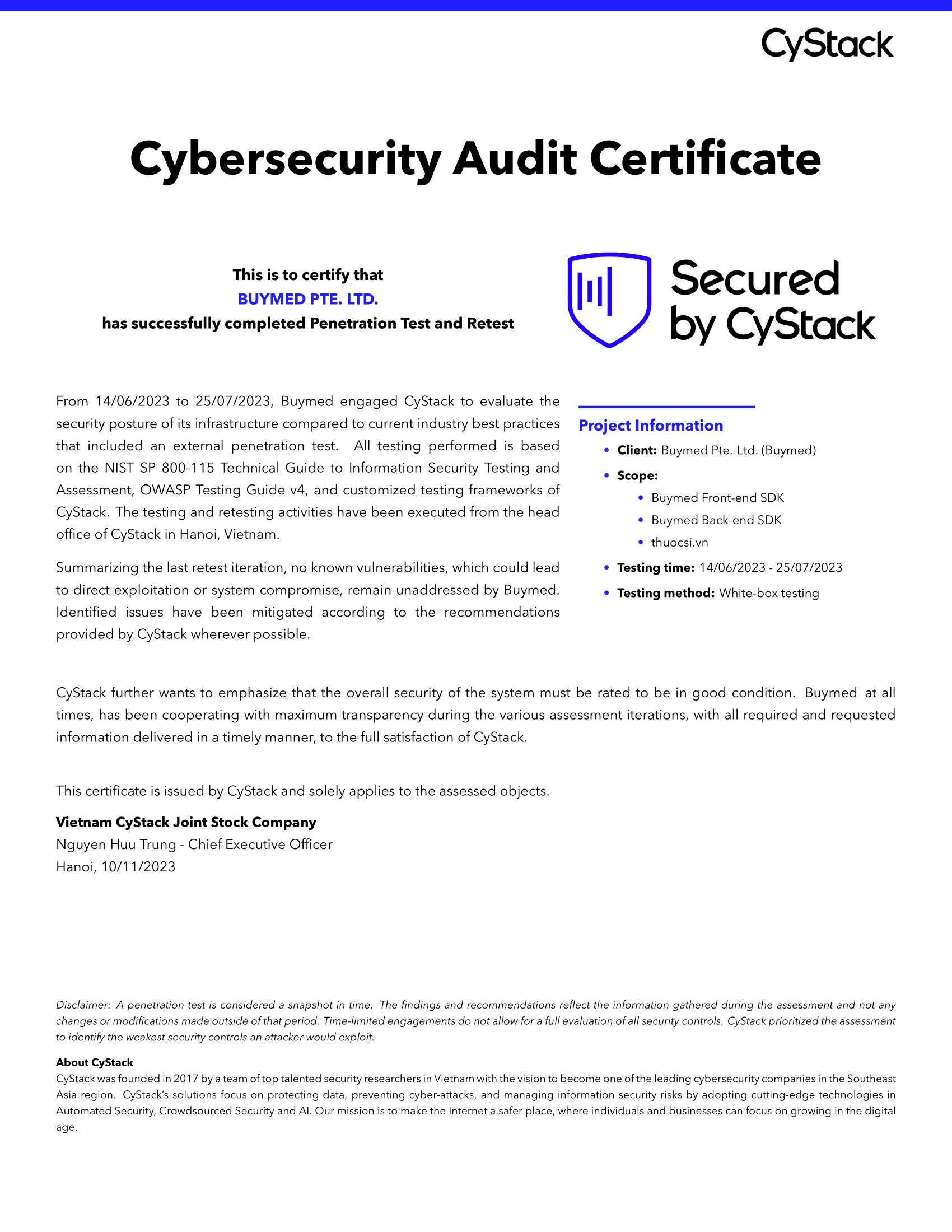 cybersecurity audit certificate