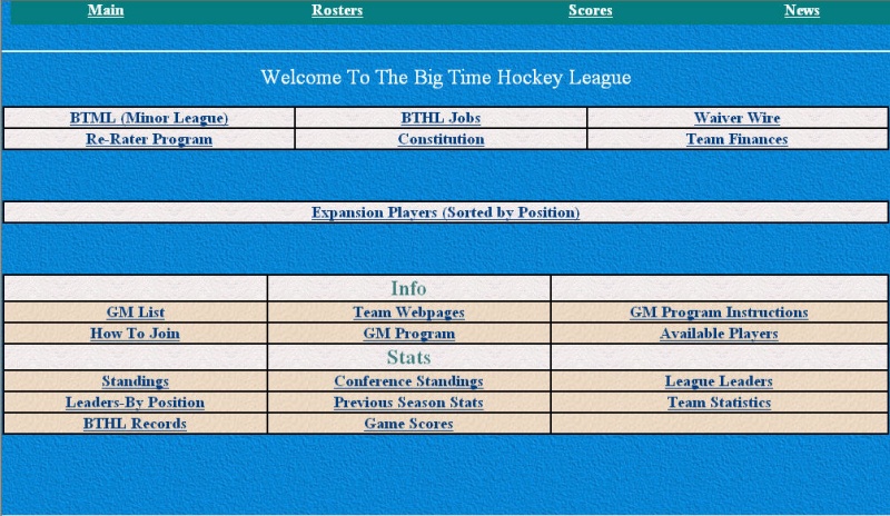 A website in the 1990s showing information about hockey news