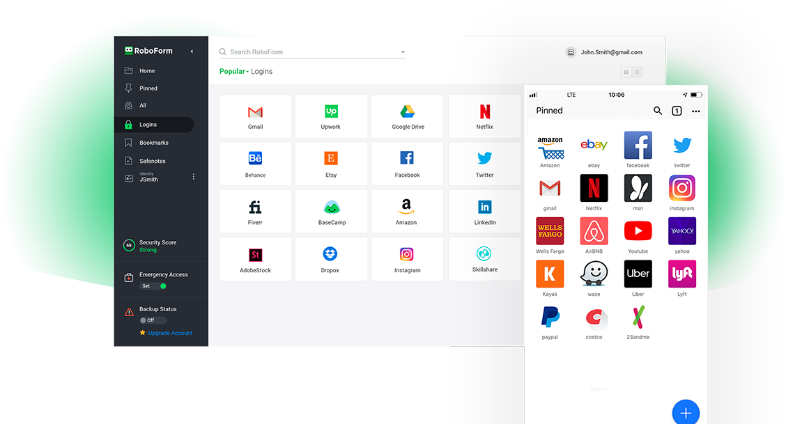 Web and mobile apps of the password manager RoboForm