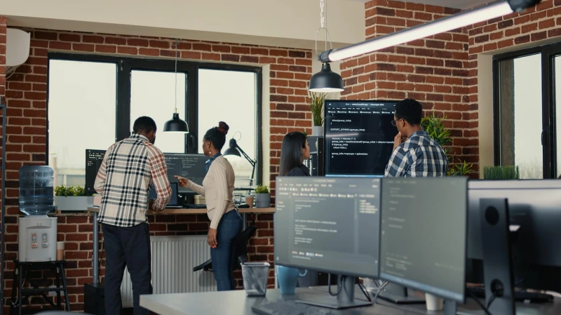 Many people discussing something on computer screens